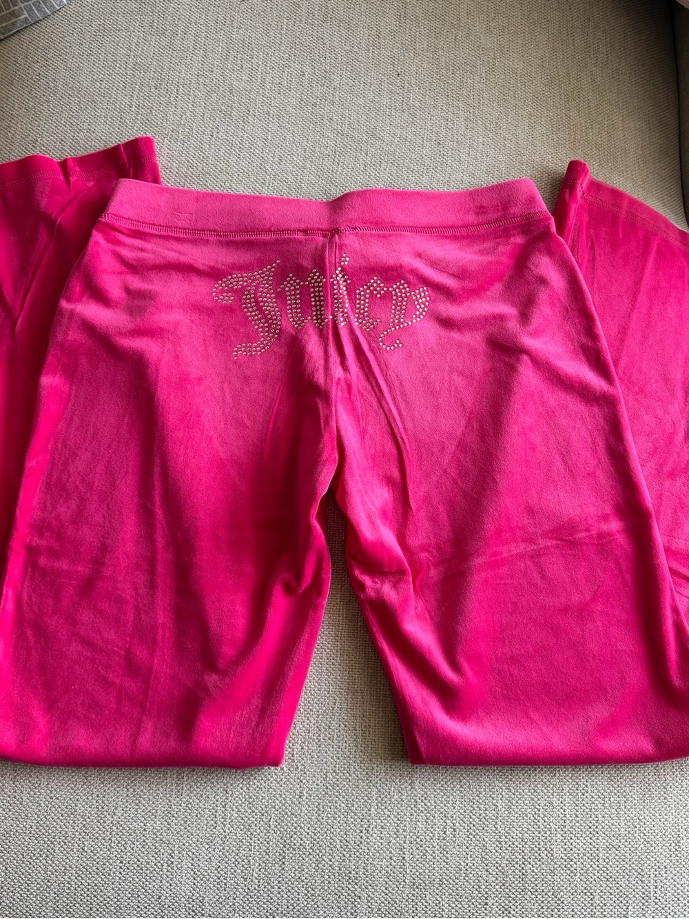 Juicy Couture Bright Hot Pink Velour Rhinestone Logo Pants